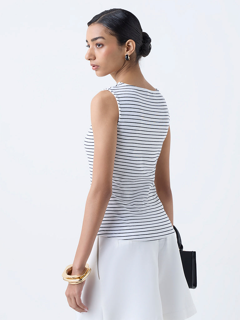 Wardrobe White Striped Cotton-Blend Top - Image 4