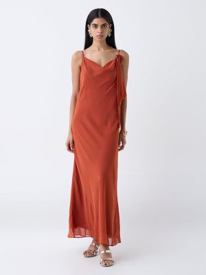 Wardrobe Orange Rosette-Detailed Slip Dress