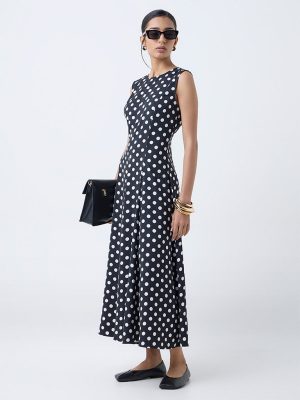 Wardrobe Black Polka Dotted A-Line Dress