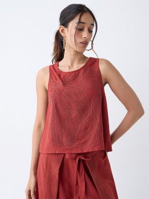 LOV Rust Embroidered Top