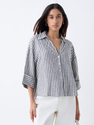 LOV Grey Striped Blouse