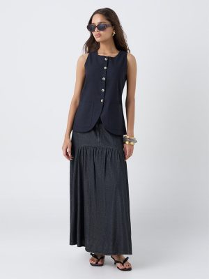 LOV Black Cotton-Blend Waistcoat