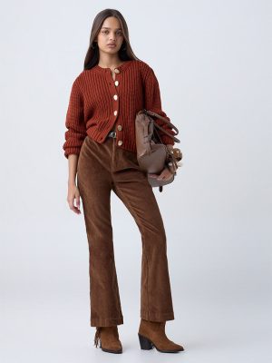 LOV Brown Bootcut High-Rise Corduroy Trousers