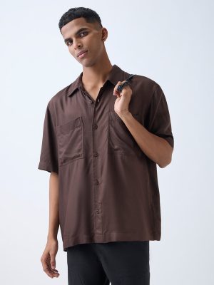 Nuon Brown Solid Relaxed-Fit Shirt