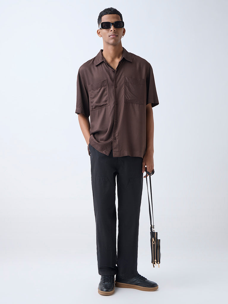 Nuon Brown Solid Relaxed-Fit Shirt - Image 2