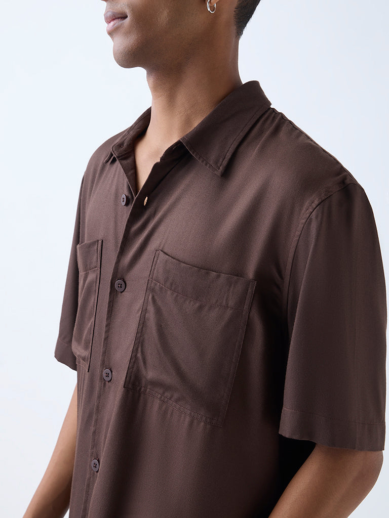 Nuon Brown Solid Relaxed-Fit Shirt - Image 3