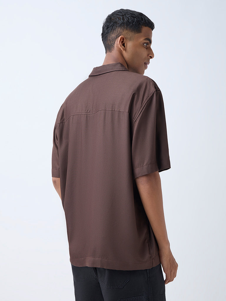 Nuon Brown Solid Relaxed-Fit Shirt - Image 4