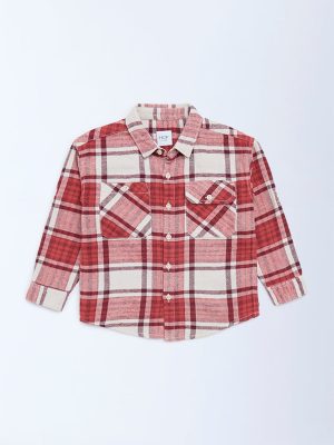 HOP Kids Red Checkered Cotton Shirt