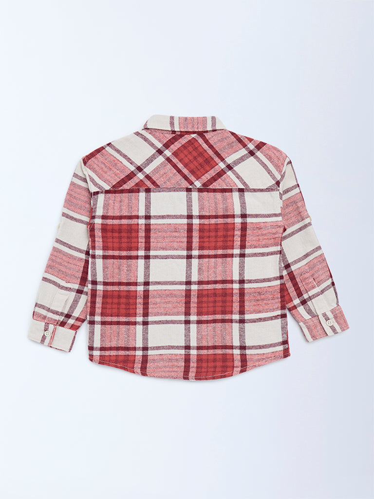 HOP Kids Red Checkered Cotton Shirt - Image 2