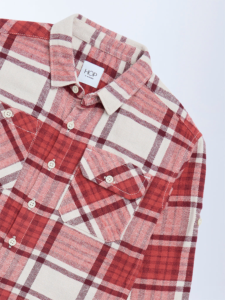 HOP Kids Red Checkered Cotton Shirt - Image 3