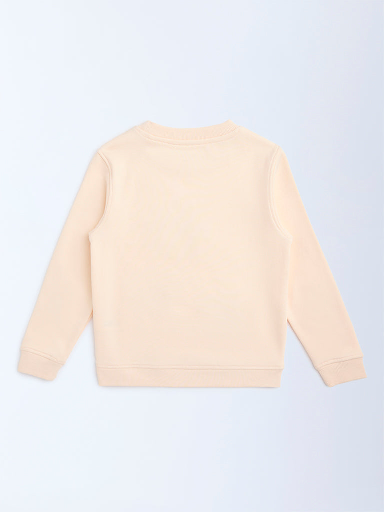 HOP Kids Peach Floral Embroidered Cotton-Blend Sweatshirt - Image 2