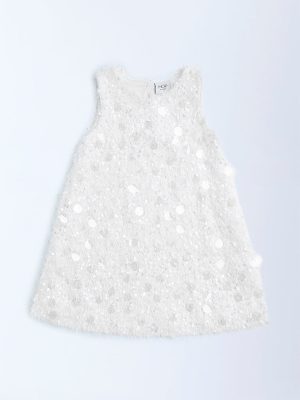 HOP Kids White Embellished Party Dress
