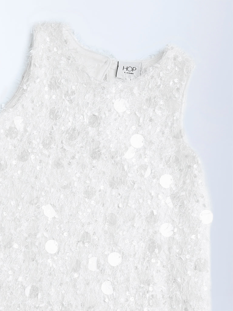 HOP Kids White Embellished Party Dress - Image 3