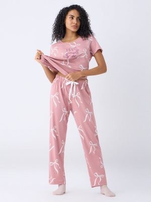 Wunderlove Blush Pink Cotton-Blend T-Shirt and Pyjama Set