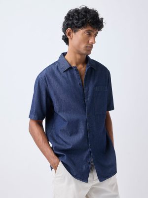 WES Casuals Navy Relaxed-Fit Denim Shirt