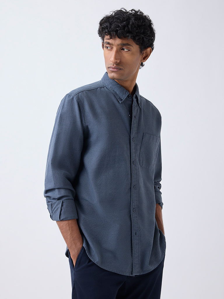 WES Casuals Dark Blue Solid Relaxed-Fit Cotton Shirt - Image 2