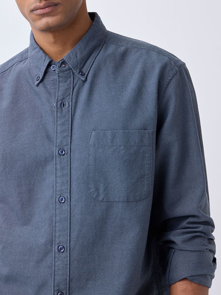WES Casuals Dark Blue Solid Relaxed-Fit Cotton Shirt - Image 3