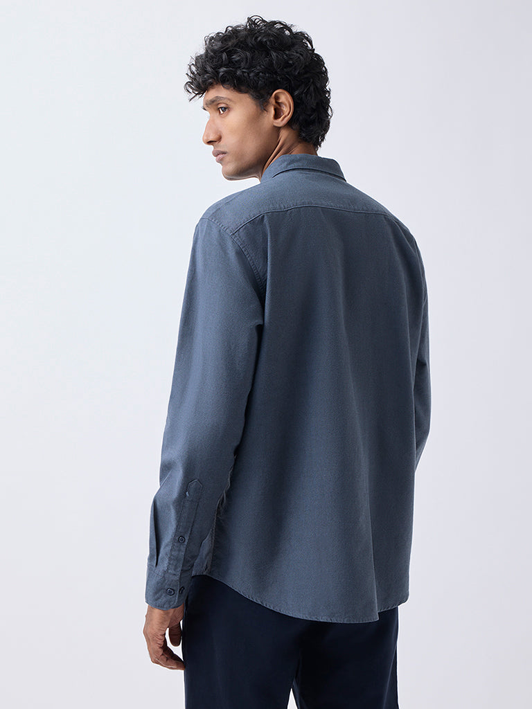 WES Casuals Dark Blue Solid Relaxed-Fit Cotton Shirt - Image 4