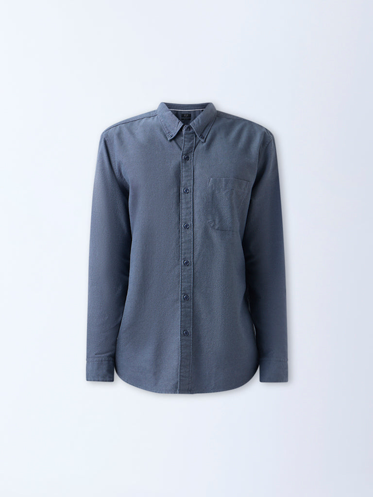WES Casuals Dark Blue Solid Relaxed-Fit Cotton Shirt - Image 5