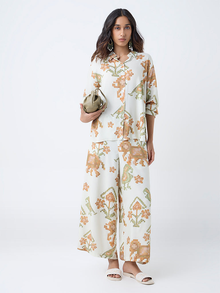 Utsa Off-White Printed Pants - Image 2