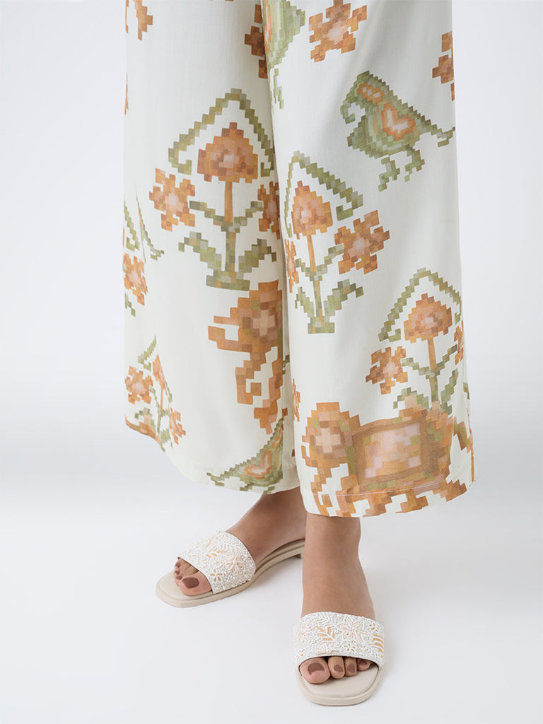 Utsa Off-White Printed Pants - Image 3