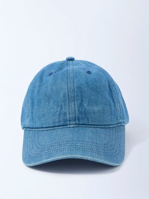 Westside Accessories Blue Solid Denim Cap