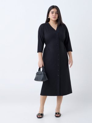 Gia Black Self-Striped A-Line Dress