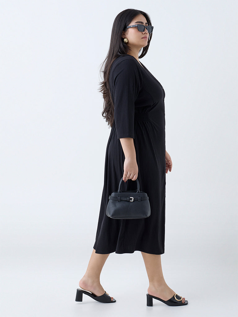 Gia Black Self-Striped A-Line Dress - Image 2