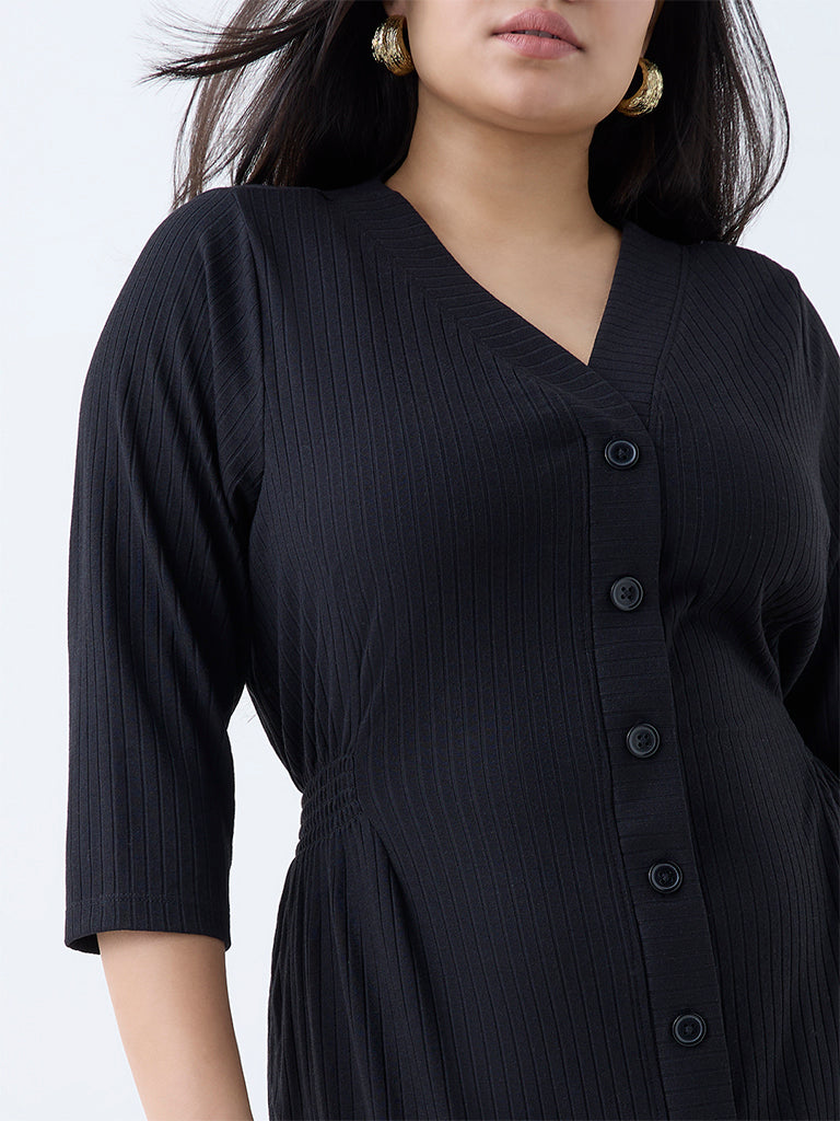 Gia Black Self-Striped A-Line Dress - Image 3