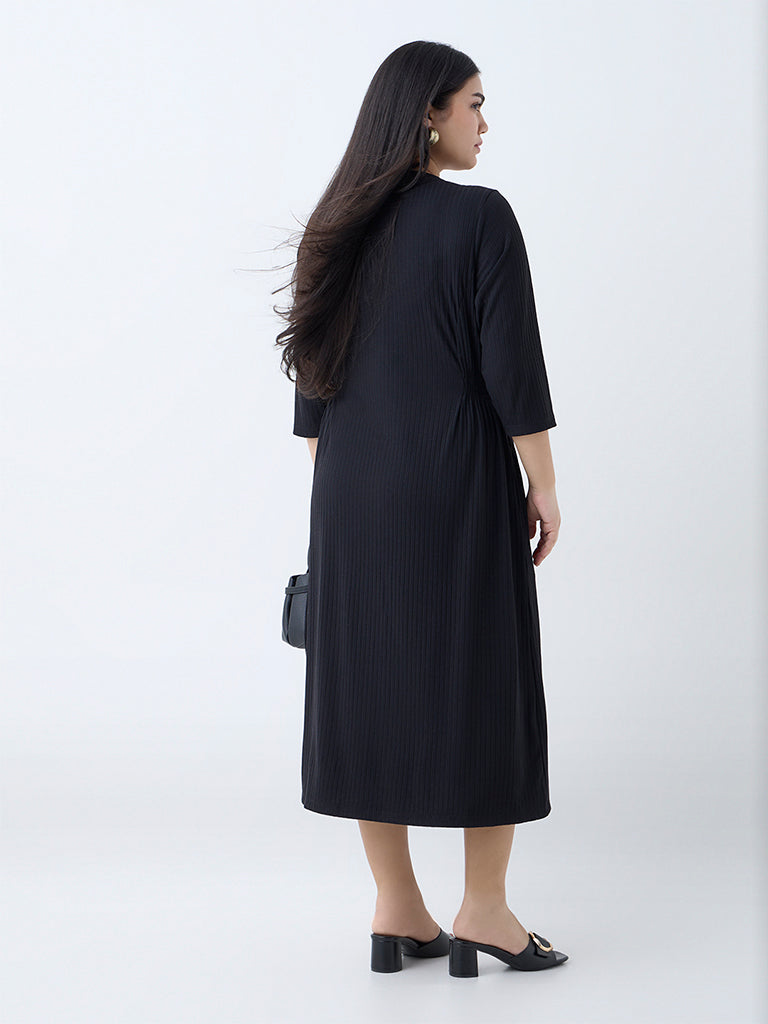 Gia Black Self-Striped A-Line Dress - Image 4