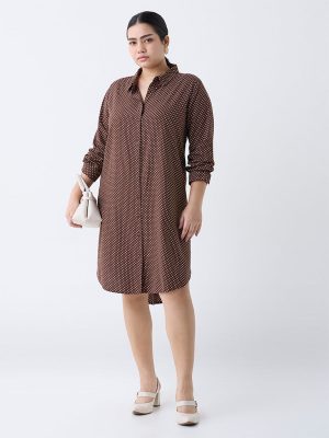 Gia Dark Brown Polka-Dotted Shirt Dress