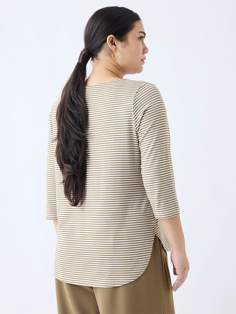 Gia Beige Stripe Patterned T-Shirt - Image 4
