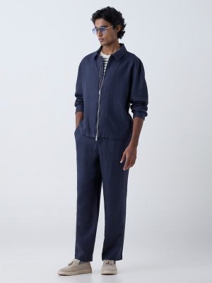 Ascot Indigo Solid Relaxed-Fit Linen Jacket