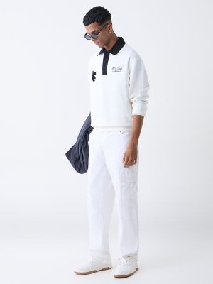 Nuon White Text Detailed Relaxed-Fit T-Shirt