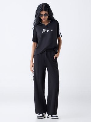 Studiofit Black Solid High-Rise Track Pants