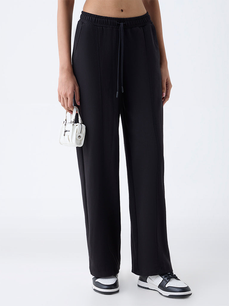 Studiofit Black Solid High-Rise Track Pants - Image 2