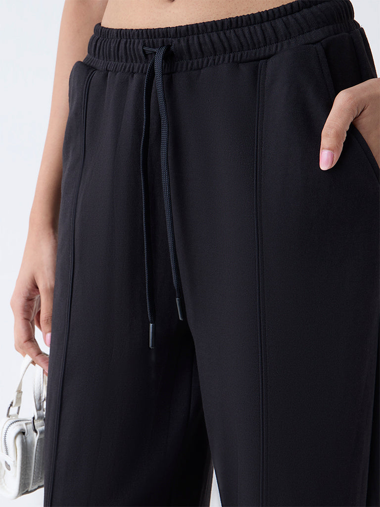 Studiofit Black Solid High-Rise Track Pants - Image 3