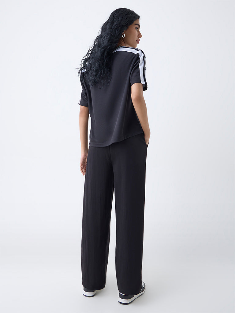 Studiofit Black Solid High-Rise Track Pants - Image 4