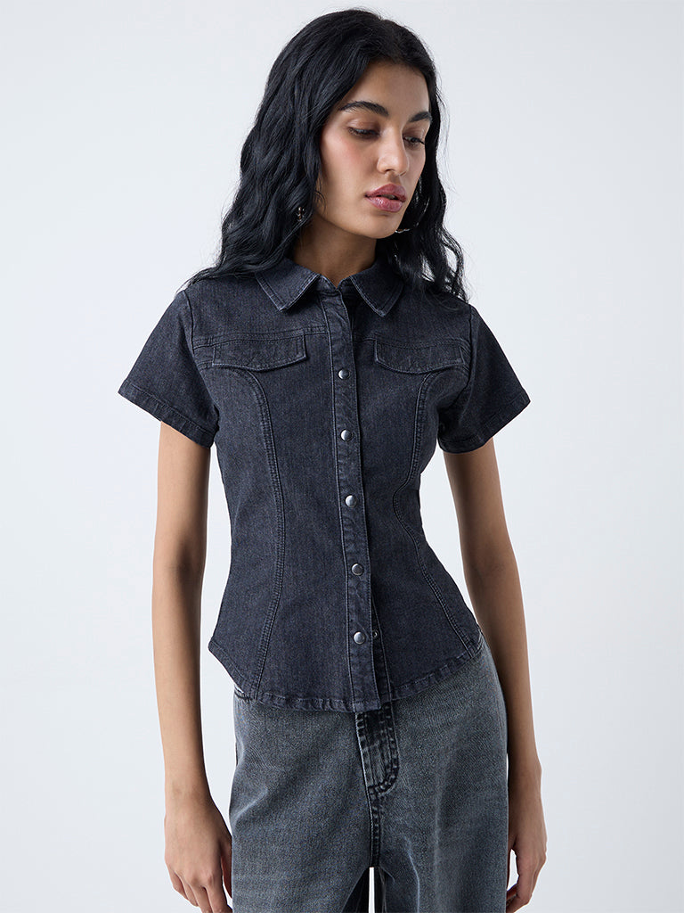 Nuon Dark Grey Denim Shirt - Image 2
