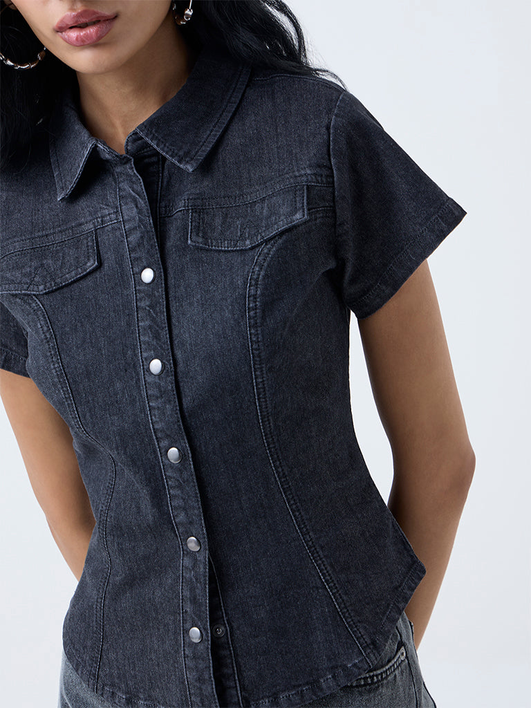 Nuon Dark Grey Denim Shirt - Image 3