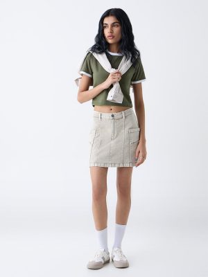 Nuon Beige High-Rise Denim Skirt