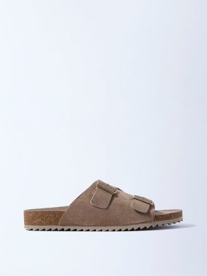 SOLEPLAY Taupe Buckle-Detail Suede Leather Sandals