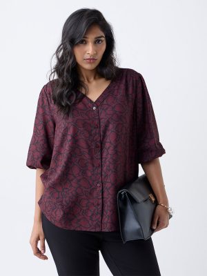 Gia Wine Printed Blouse