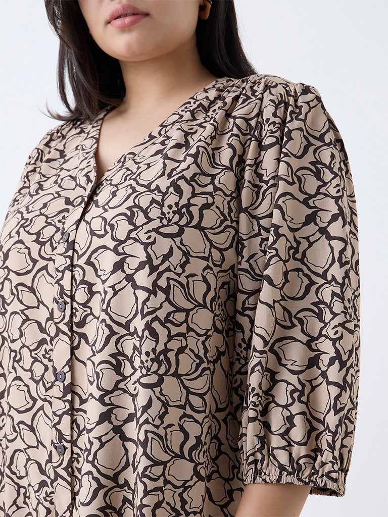 Gia Beige Floral Pattern Blouse - Image 3