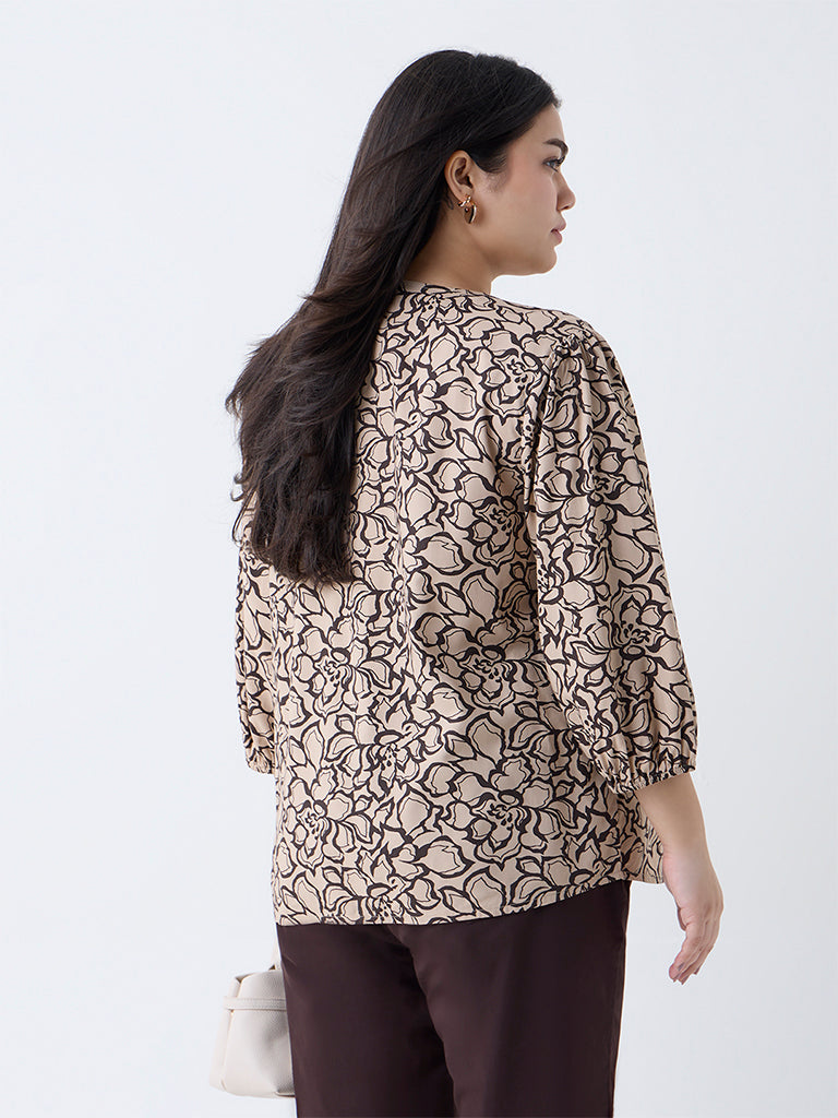 Gia Beige Floral Pattern Blouse - Image 4