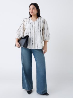 Gia Off-White Striped Cotton Blouse