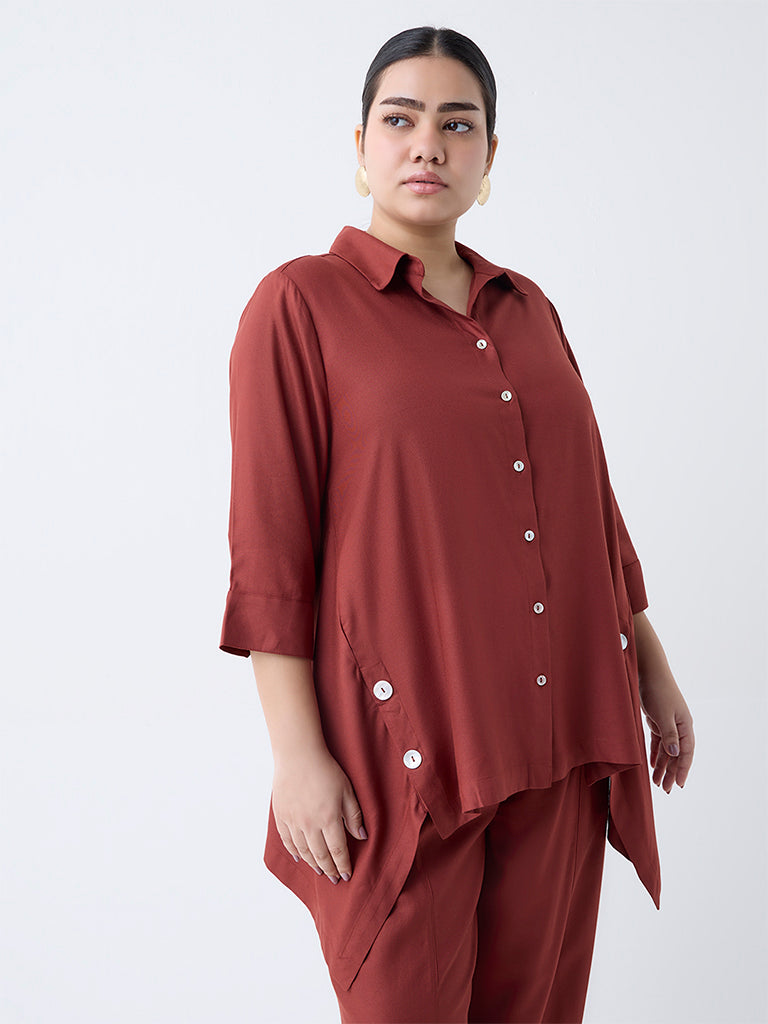 Gia Rust Solid Asymmetric Shirt - Image 2