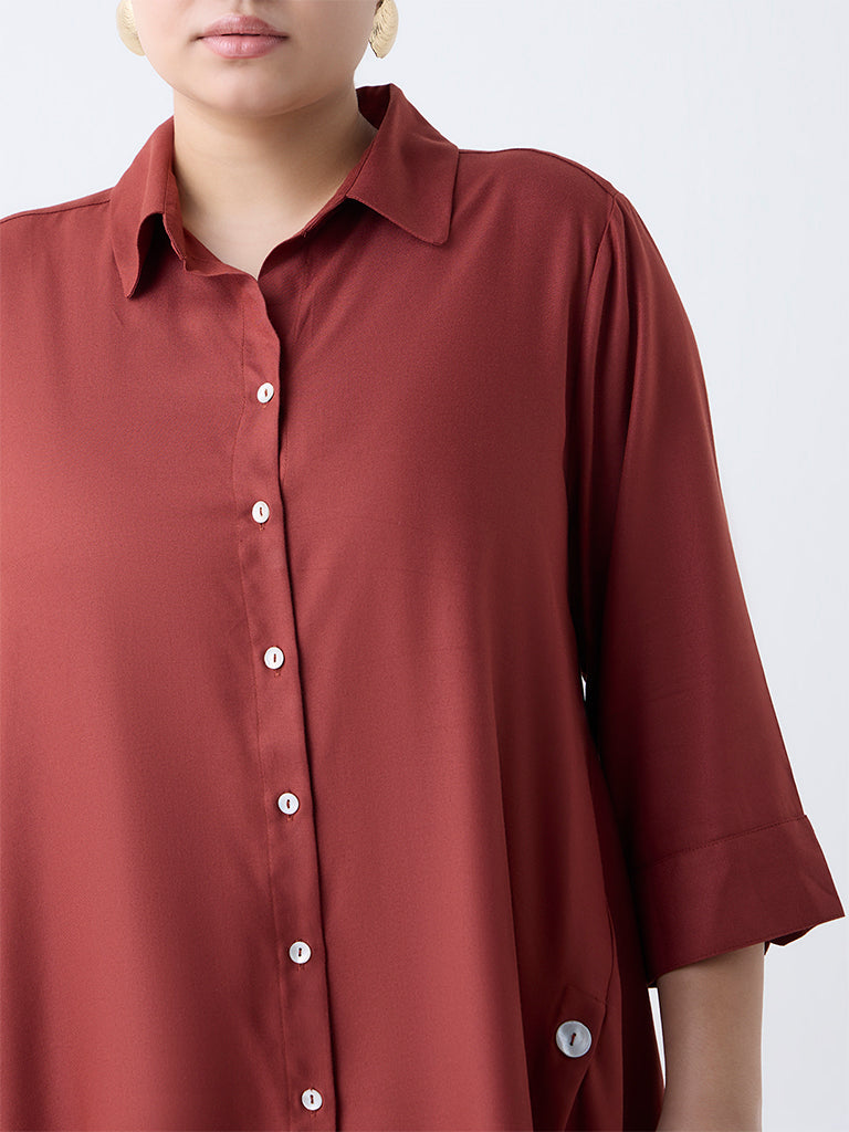 Gia Rust Solid Asymmetric Shirt - Image 3