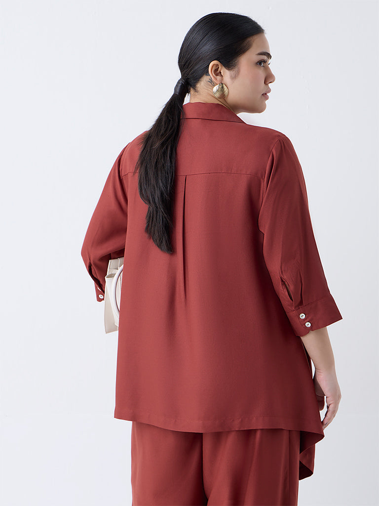 Gia Rust Solid Asymmetric Shirt - Image 4