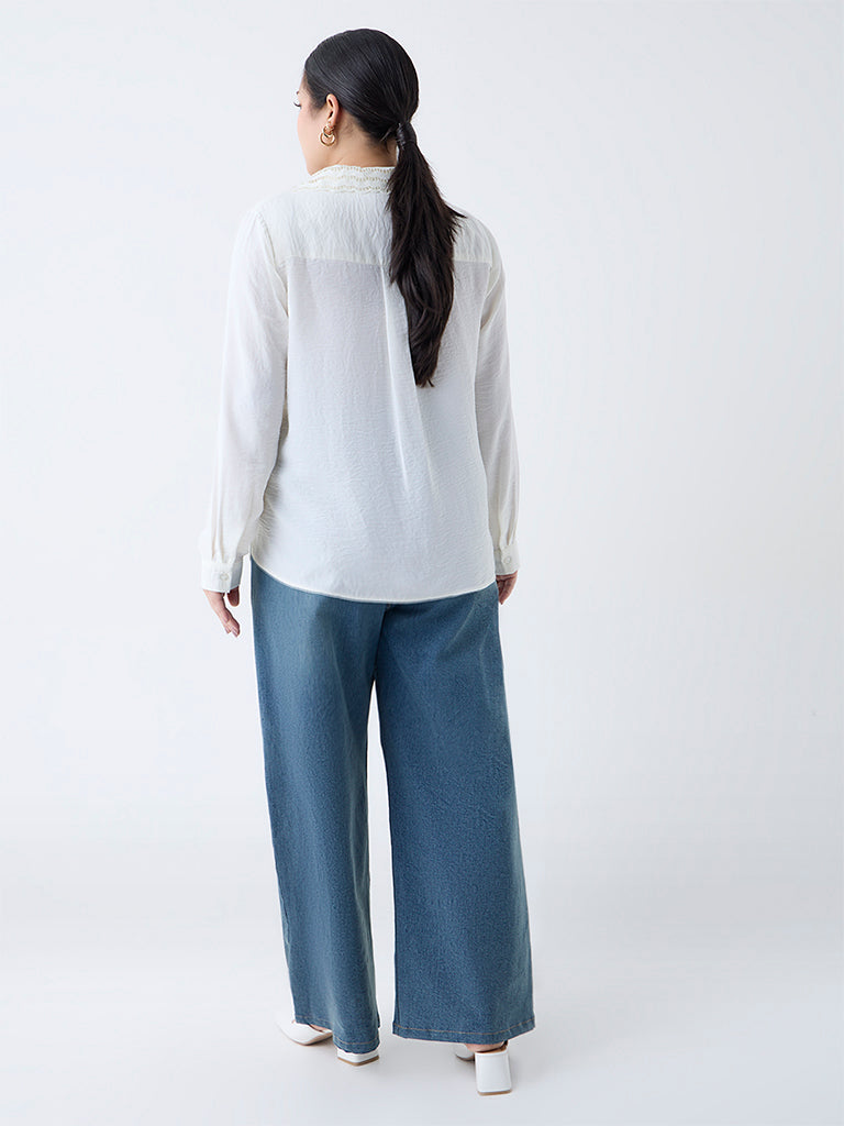 Gia Off-White Self-Textured Shirt - Image 4